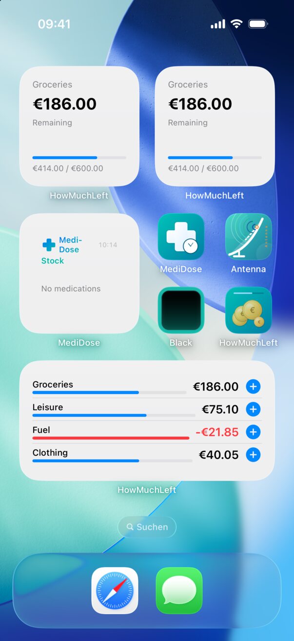 HowMuchLeft widgets on the Home Screen